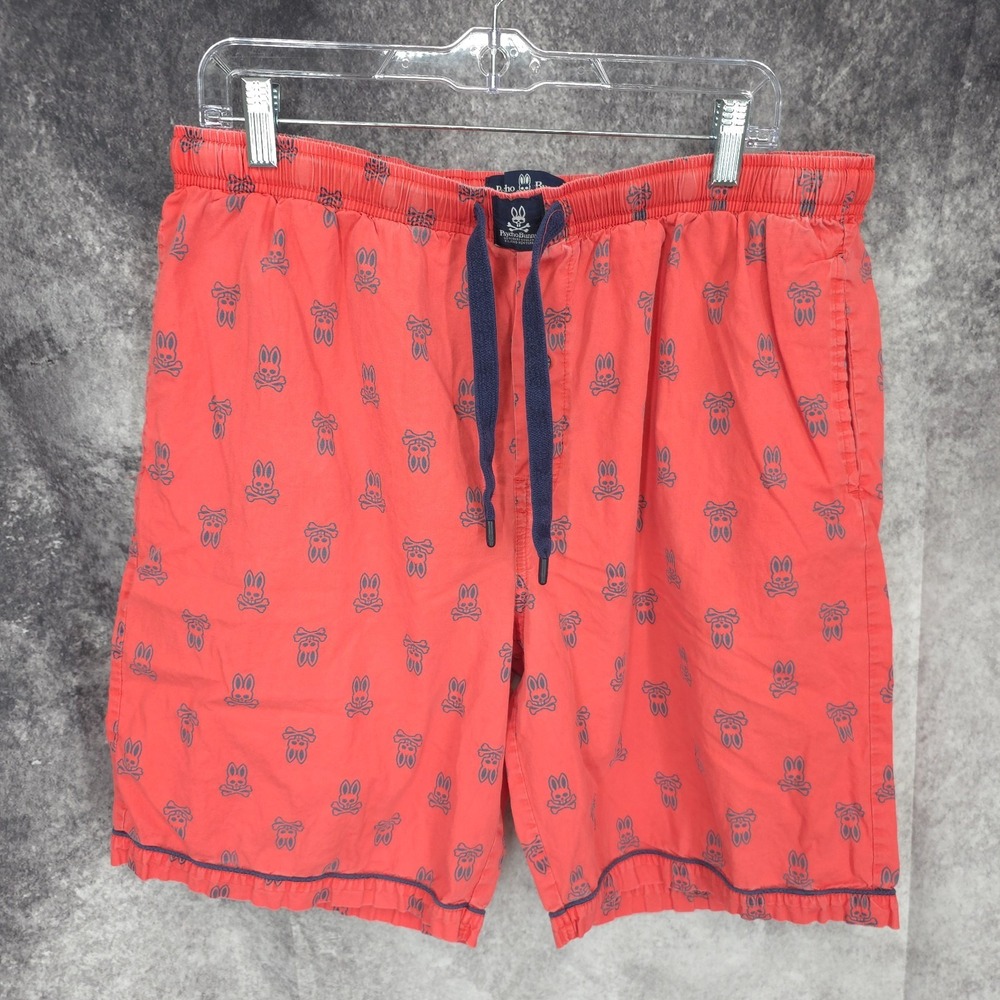 Psycho Bunny Board Shorts Mens Large Orange Swim Trunks AOP